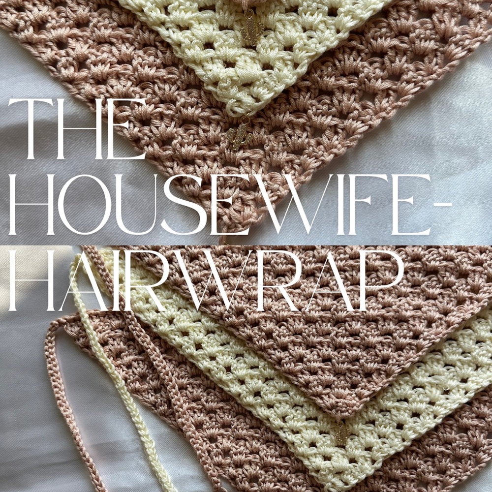 Crochet Hair Wrap in Cream and Tan